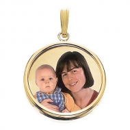 Small Round w  Bezel Frame  amp  Protective Crystal Photo Pendant