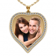 14k Yellow Large Diamond Heart Photo Pendant Picture Charm