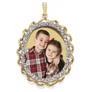 Large Oval with Diamond Frame Photo Pendant Picture Charm