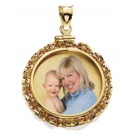 14k Gold Eagle Ribbon Round Picture Pendant