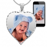 Medium Heart Photo Pendant Charm with Diamond Cut Edge