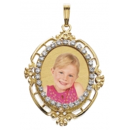 Small Oval Diamond Frame Photo Pendant Picture Charm