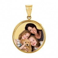 Medium Round w  bezel frame  amp  Protective Crystal Photo Pendant