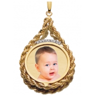 Roped Round w 9 Diamonds Photo Engraved Pendant
