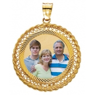 14k Yellow Gold Filegre Round Photo Pendant
