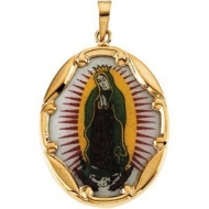 14K Gold and Porcelain Our Lady of Guadalupe Medal
