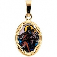 14K Gold and Porcelain Scapular Medal