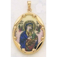 14K Gold and Porcelain Our Lady of Perpetual Help Medal