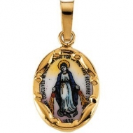 14k Gold and Porcelain Miraculous Medal