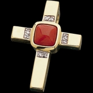 CORAL CROSS PENDANT WITH DIAMONDS  s R41204