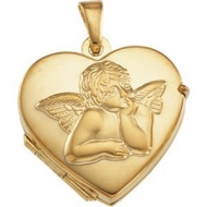 Solid 14K Gold HEART SHAPED LOCKET W ANGEL