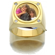 14k Yellow Gold   Diamond Photo Engraved Mens Ring