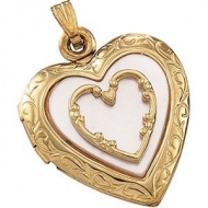 Solid 14K Yellow Gold  amp  Mother Of Pearl Heart Locket