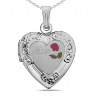 Sterling Silver Heart  MOM  Picture Locket
