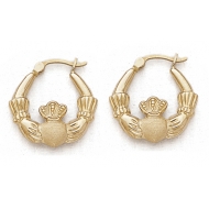 14K YELLOW CLADDAGH HOOP   3 4 INCH 