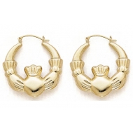 14K YELLOW CLADDAGH HOOP   OVER 1 1 4 INCH 