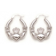 14K WHITE GOLD CLADDAGH HOOP  1 INCH 