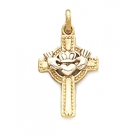 14k Yellow Gold Claddah Celtic Cross
