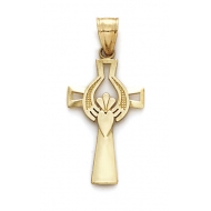 14k Yellow Gold Claddah Celtic Cross