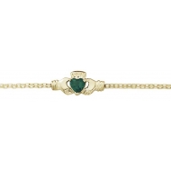 14k Yellow Gold Claddagh Bracelet W  Synthetic Emerald