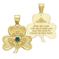 14K Yellow Gold Four Leaf Clover Charm w  Synthetic Emerald