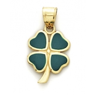 14K Yellow Gold Four Leaf Clover Enameled Charm