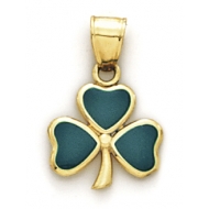 14K Yellow Gold Four Leaf Clover Enameled Charm