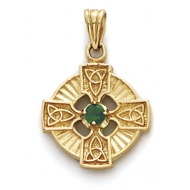 14K Yellow Gold Four Leaf Clover Charm W  Synthetic Emerald