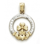 14K Yellow Gold   White Gold Claddagh Charm