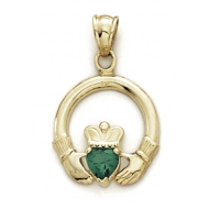 14K Yellow Gold Claddagh Charm w  Synthetic Emerald