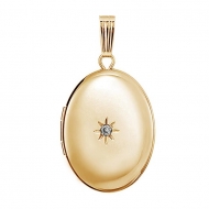 Solid 14K Yellow Gold Oval Locket  w  Diamond