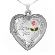 Sterling Silver  I Love You  Heart Picture Locket