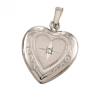 14k White Heart Shape With Diamond Picture Locket