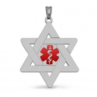 STAINLESS STEEL JEWISH STAR WITH RED ENAMEL MEDICAL EMBLEM