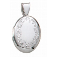 14k White Gold Premium Weight Hand Engraved Oval Picture Locket