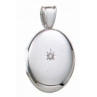 14k White Gold Premium Weight Oval Picture Locket With Genuine Diamond
