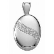 14k White Gold Premium Weight Oval Picture Locket with Diamonds