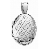 14k White Gold Premium Weight Engraved Diamond Oval Picture Locket
