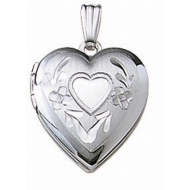 14k White Gold Hand Engraved Heart Picture Locket