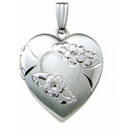 14k White Gold Engraved Heart Locket