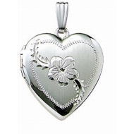 14k White Gold Engraved Heart Locket
