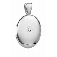 14k White Gold Premium Weight Oval Locket with Diamond
