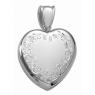 14k White Gold Premium Weight Hand Engraved Heart Locket