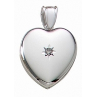 14k White Gold Premium Weight Heart Locket with Center Diamond