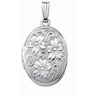 14k White Gold Hand Engraved Oval Locket