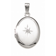 14k White Gold Oval Locket w  Diamond