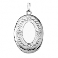 14k White Gold Engraved Oval Locket