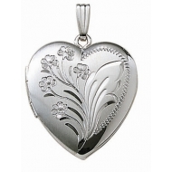 14k White Gold Engraved Heart Locket
