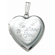 14k White Gold I Love You Heart Locket