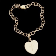 14K Yellow Gold Baby Bracelet W Heart And Cross